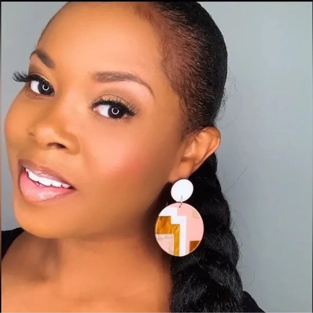 Geometric Pink Brown Earrings